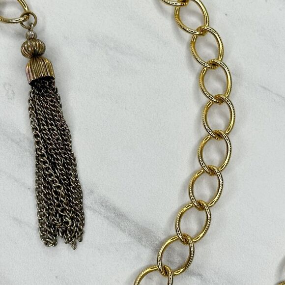 Y2K Gold Tone Chain Link Belt Tassel Charm Extra Small/Small (XS/S) ✨ - Picture 6 of 8